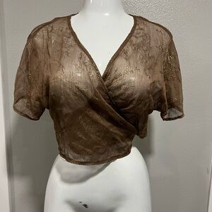 Elegant Brown Sheer Wrap Top